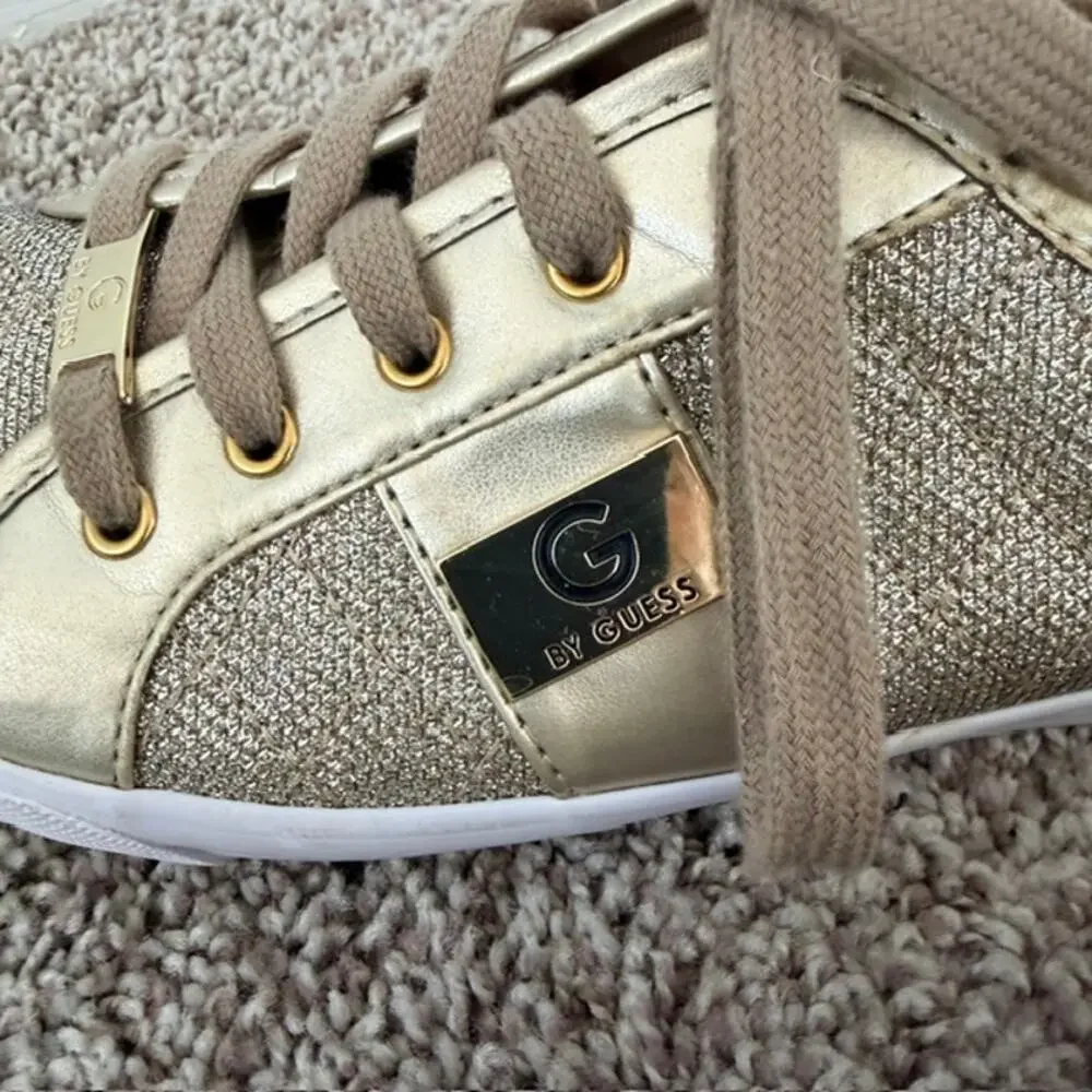 G by Guess Gold Quilted Sparkle Lace Up Sneakers Women's 10 GGBackers3 Shimmer